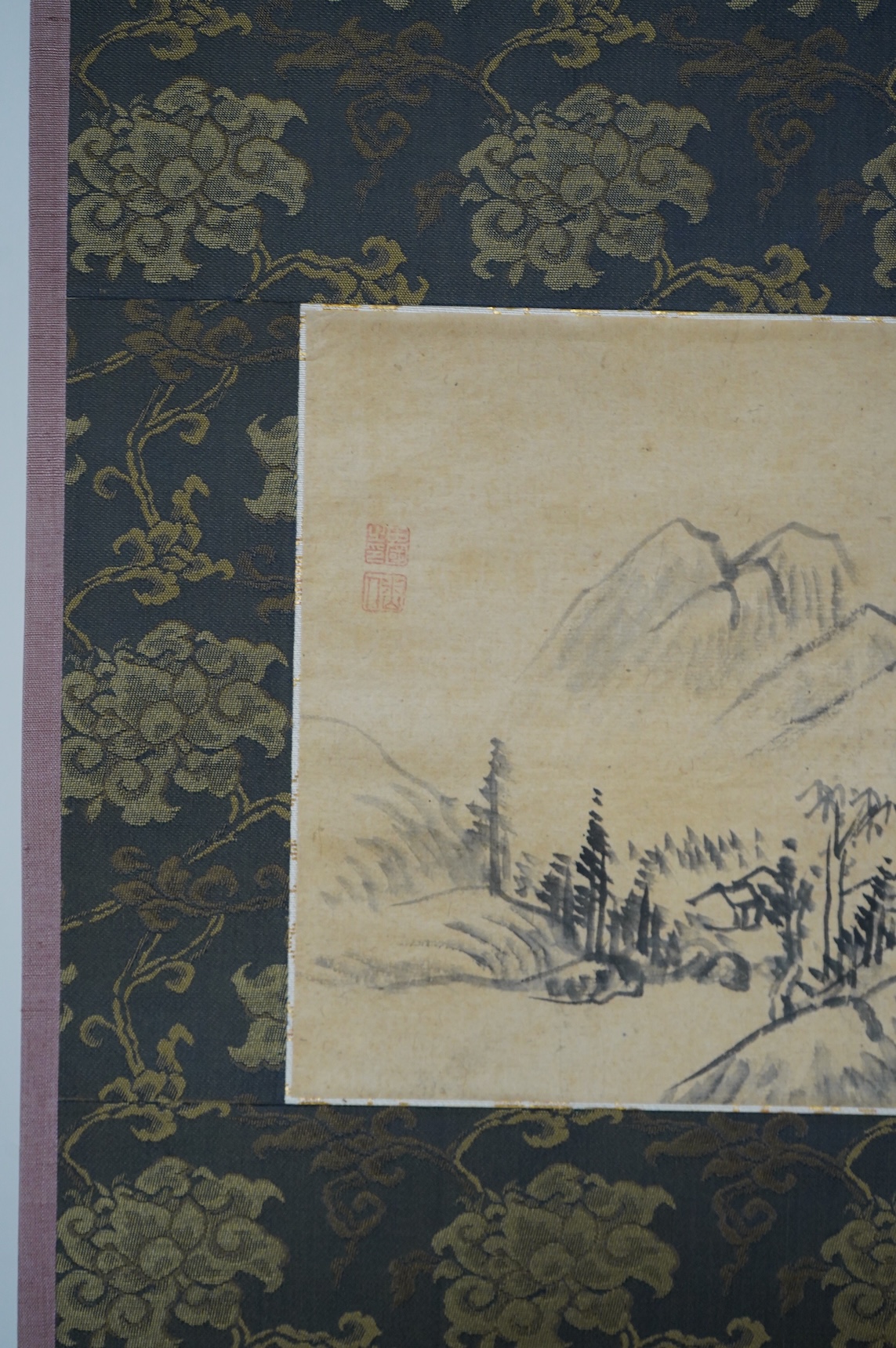 Four Japanese scrolls, to include a monochrome study of birds amongst lily pads, each boxed